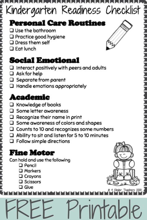 Is your child getting ready for Kindergarten? As kindergarten teachers, we know there are certain skills children need to help them feel comfortable and confident in school. Use our FREE Kindergarten Readiness Checklist to make sure your child is ready for school! Teachers, print this out for your incoming parents! #kindergarten #kindergartenreadiness #readyforkindergarten #readyforschool #kindergartenreadinesschecklist #kindergartenreadinesschecklistfreeprintable #readyforschoolchecklist Kindergarten Readiness Checklist Free, Kindergarten Checklist, Kindergarten Orientation, Kindergarten Readiness Checklist, Kindergarten Goals, Kindergarten Assessment, Preschool Assessment, Ready For Kindergarten, Assessment Checklist