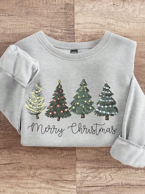 Christmas Embroidery Sweater, Christmas Sweatshirts Vinyl, Tree Slogan, Light Christmas Tree, Sew Christmas, Christmas Tree Graphic, Chicken Print, Christmas Clothing, Women Sweatshirts