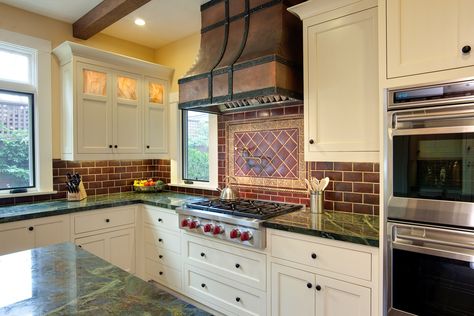 Masterful Craftsman Revival, 1910 - Craftsman - Kitchen - San Diego - by IS Architecture | Houzz Dark Subway, Craftsman Home Interiors, Arts And Crafts Bungalow, Modern Floor Plans, Craftsman Kitchen, Kitchen Range Hood, Craftsman Style Home, Marble Countertop, Kitchen Range