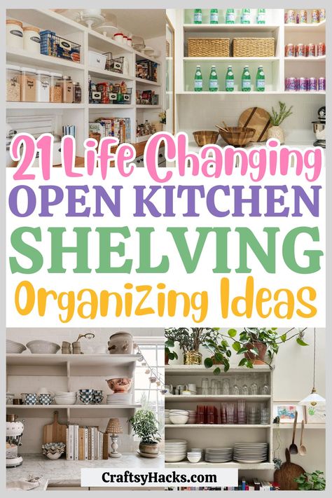 Wire Shelves Kitchen, Open Kitchen Organization, Shelves In Kitchens, Open Kitchen Shelving Ideas, Kitchen Shelving Ideas, Open Kitchen Shelving, Kitchen Shelving Units, Organize Tips, Aesthetic Storage