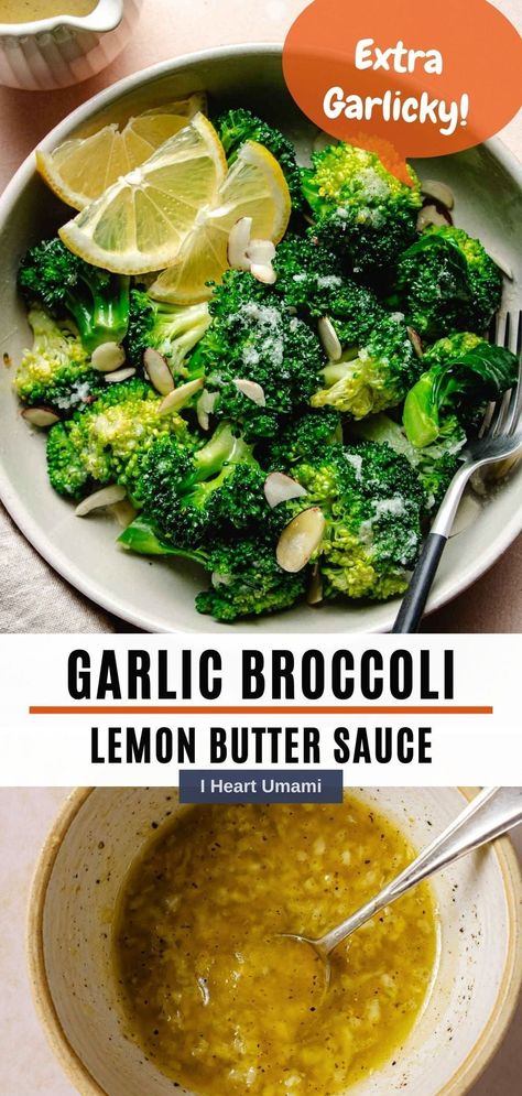 Garlic butter broccoli is a simple healthy side dish with perfectly blanched broccoli tossed in a garlicky and buttery lemon butter sauce. #garlicbroccoli #butterbroccoli #broccolirecipes #broccolisidedish Vege Sides Dishes, Broccoli Sauce Recipes, Broccoli Marinade, Fresh Broccoli Recipes, Garlic Butter Broccoli, Paleo Broccoli, Blanched Broccoli, Broccoli With Garlic Sauce, Sauce For Broccoli