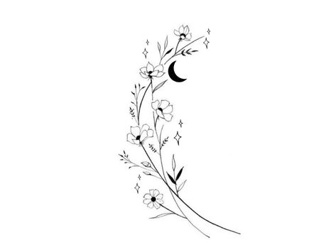 Simplistic Floral Tattoo, Women Sternum Tattoo, Flower Vine Tattoos, Small Symbol Tattoos, Small Flower Tattoos, Vine Tattoos, Petite Tattoos, Floral Tattoo Design, Spooky Tattoos