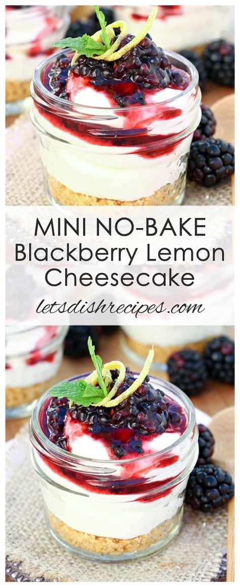 Dessert Recipes Individual, No Bake Cheesecake Shooters Recipes, No Bake Blueberry Cheesecake Cups, No Bake Oreo Cheesecake Shooters, Mini Blackberry Lavender Cheesecakes, Mini Cheesecake Recipes No Bake Mason Jars, No Bake Mini Lemon Raspberry Cheesecake, Mason Jar Cheesecake, Lemon Cheesecakes