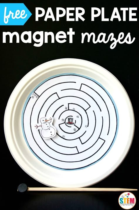 Free magnetic paper plate mazes for winter! Cool STEM activity or science project for kids. Magnet Art Projects For Kids, Magnet Games For Kids, Paper Plate Maze, Magnet Stem, Magnet Games, Magnet Activities, Stem Centers, Fun Stem Activities, Stem Ideas