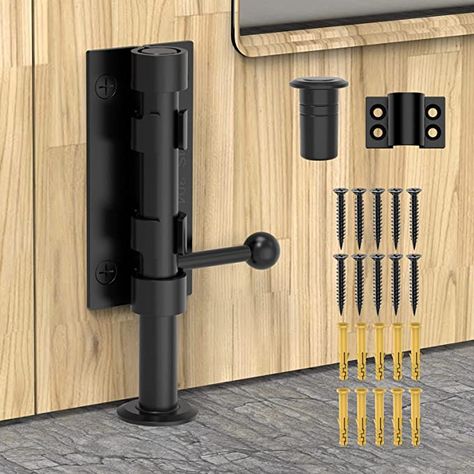 Slide Bolt Gate Latch Hardware, Barrel Bolt Latch, 6.3 Inch Heavy Duty Solid 304 Stainless Steel Black Finish for Wooden Fence/Shed Door/Yard Door/Barn Door/Interior and Outdoor Latch (Black) Barn Door Lock Ideas, Yard Door, Latch Hardware, Barn Door Interior, Barn Door Latch, Barn Door Locks, Latches Hardware, Shed Door, Shed Doors