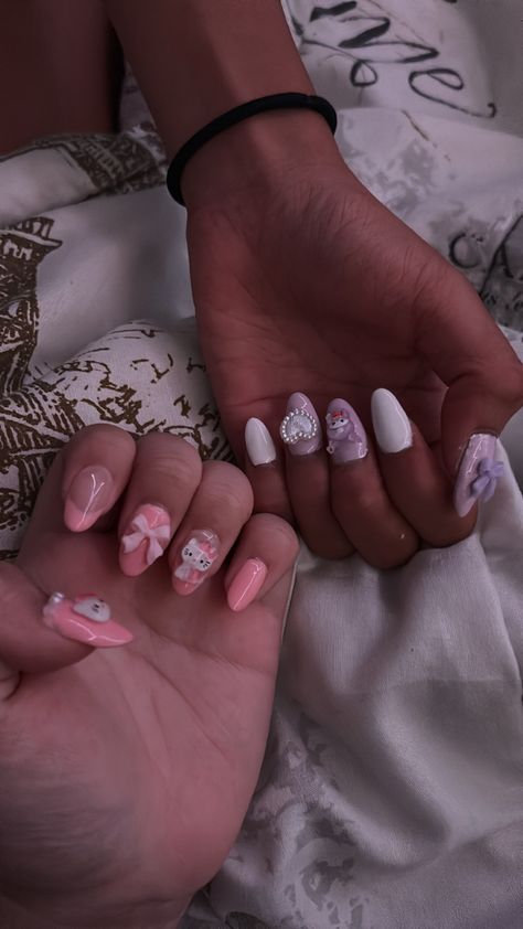 gel x nails, pink and purple nails almond Gel X Nails Pink, Purple Nails Almond, Nails Pink And Purple, Matching Nails With Best Friend, Best Friend Nails Ideas, Pink And Purple Nails, Best Friends Matching, Matching Nails, Gel X Nails