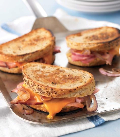 Grilled Ham, Onion and Cheddar Sandwiches Recipe Ham Steak Sandwiches, Ham Sandwich Ideas, Ham Steak, Steak Sandwiches, Ham Sandwich, Grilled Ham, Ham Steaks, Sandwich Ideas, Ham Sandwiches