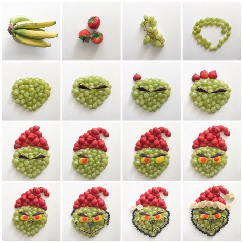 The Grinch!!! Made with fruits. Grinch Themed Snacks Food Ideas, Grinch Snack Board, Grinch Veggie Platter, Grinch Themed Appetizers, Grinch Cheese Board, Grinch Vegetable Tray, Grinch Kebobs, The Grinch Snacks, Grinch Veggie Tray