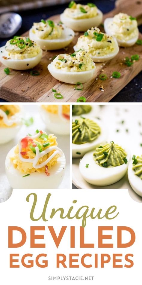 Deviled Eggs Fancy Ideas, Gourmet Deviled Eggs Appetizers, Crazy Deviled Eggs, Different Deviled Egg Recipes, Deviled Eggs Unique, Gourmet Deviled Eggs Recipe, Unique Deviled Eggs Recipe, Deviled Egg Recipes Unique, Unique Deviled Eggs