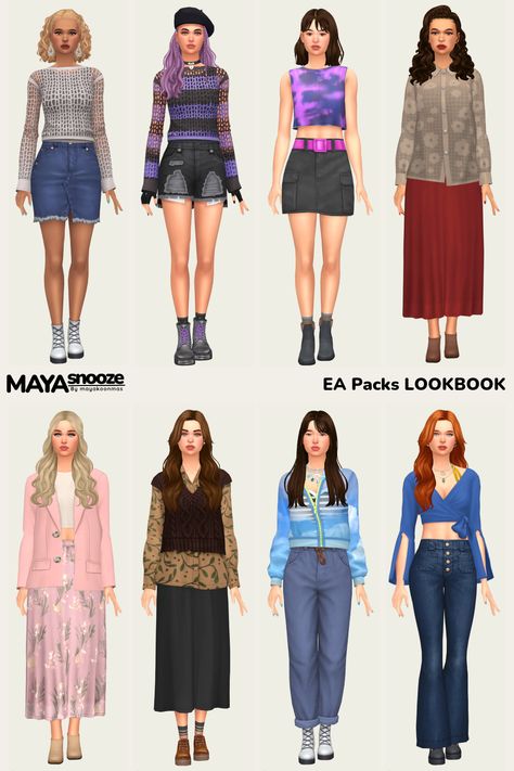 Needs EA Packs/ MOD-FREE/ CC Hairs by SimsTrouble and JohnnySims. Sims 4 Cas Ideas No Cc, Sims 4 Lookbooks No Cc, Sims 4 Base Game Outfits Ideas, Sims Fits, Sims4 Lookbook, Cc Lookbook, Sims 4 No Cc, Sims Lookbook, Sims 4 Challenges