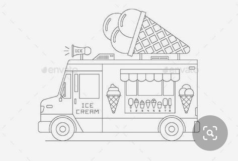 Food Truck Party, 1st Birthday Cake, Mobile Shop, Ice Cream Truck, Flat Style, Cute Doodles, Border Design, Food Coloring, Drawing For Kids