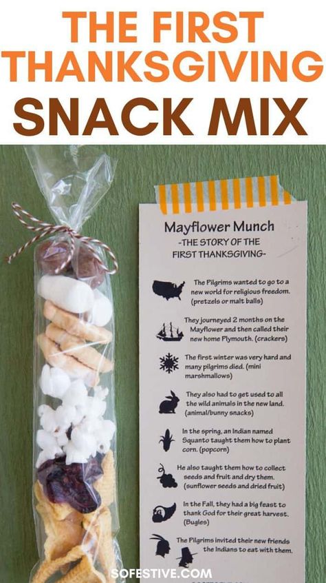 FIRST THANKSGIVING- MAYFLOWER MUNCH SNACK BAGS Thanksgiving Snack For Preschoolers, Kindergarten Thanksgiving Snacks, Thanksgiving Class Snacks, Thanksgiving Trail Mix For Kids, Quick Thanksgiving Snacks, Thanksgiving Theme Snacks For Preschool, Mayflower Munch Mix Printable, Kindergarten Thanksgiving Feast Ideas, Class Thanksgiving Party