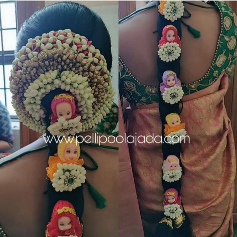 To-be mother's choice from Chennai is this #Dolljada  And we obliged and made this beautiful Jada for her! Arranged beautifully by @nazia_hair_and_makeup  𝙋𝙚𝙡𝙡𝙞𝙋𝙤𝙤𝙡𝙖𝙅𝙖𝙙𝙖 𝙗𝙧𝙖𝙣𝙘𝙝𝙚𝙨 𝙖𝙡𝙡 𝙤𝙫𝙚𝙧 𝘼𝙋/ 𝙏𝙚𝙡𝙖𝙣𝙜𝙖𝙣𝙖/ 𝙏𝙖𝙢𝙞𝙡𝙣𝙖𝙙𝙪/ 𝙆𝙖𝙧𝙣𝙖𝙩𝙖𝙠𝙖 / 𝙈𝙪𝙢𝙗𝙖𝙞 / 𝘿𝙚𝙡𝙝𝙞 𝙖𝙣𝙙 𝙐𝙎𝘼 .  Order atleast 2 weeks in advance and please ask for receipt after your purchase Poo Jadai For Seemantham, Baby Shower Jadai Design, Jadai Designs, Baby Shower Hair Styles, Indian Baby Shower Decorations, Flower Garland Diy, Poola Jada, Naming Ceremony Decoration, Indian Wedding Garland