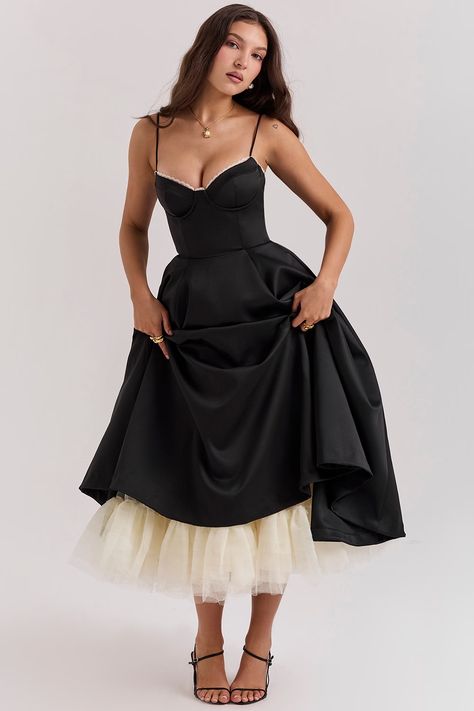 Mademoiselle Tulle Midi Dress Seamless Strapless Bra, Tulle Midi Dress, Designer Midi Dresses, Duchess Satin, Dress Crafts, Dresses By Length, Dress Cuts, Cami Dress, Corset Dress