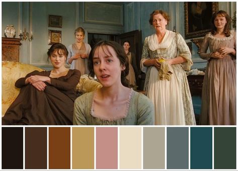 Movie Color Schemes, Jane Austen Color Palette, Pride And Prejudice Color Palette, Lara Core, Cinema Palettes, Emma Movie, Pride & Prejudice Movie, Joe Wright, Movie Color Palette