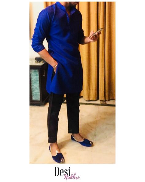 Royal Blue Plain Kurta Paired with Black Pyjama & Royal Blue Jutti. 💙🖤 Plain Kurta Pajama Men, Royal Blue Kurta For Men, Black Dress For Men, Blue Jutti, Black Pyjama, Pajama Men, Plain Kurta, Kurta Pajama Men, Royal Blue Shirts