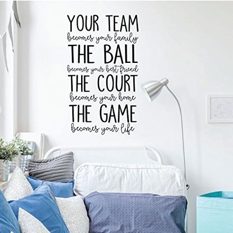 Volleyball Room, Basketball Room Decor, Basketball Decor, Basketball Wall Decals, Basketball Bedroom, Sports Room Decor, Basketball Room, Basketball Decorations, Team Quotes