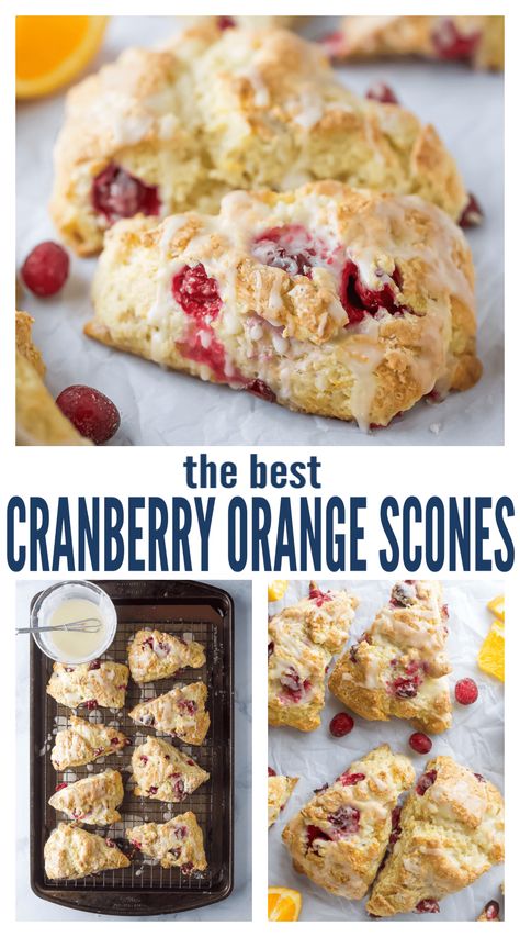 These flaky cranberry orange scones are an ultra buttery and zesty breakfast-for-dessert option. Fresh out of the oven and with a sweet glaze, they'll be ready faster than you can drive to the nearest coffee shop. Feel free to add pecans or chocolate chips for more flavor! #sconerecipe #orangescones #cranberryscones #cranberryorange #breakfastrecipe #brunchideas #christamasbreakfast Cranberry Orange Scones Made With Sour Cream, Starbucks Cranberry Orange Scones Recipe, Cranberry Orange Scones Recipe, Fruit Scones Recipe, Cranberry Recipes Dessert, Orange Scones Recipe, Cranberry Orange Scones, Fruit Scones, Cranberry Scones