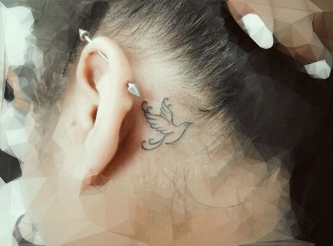 Cute little dove behind the ear tattoo Dove Behind Ear Tattoo, Angel Behind Ear Tattoo, Behind The Ear Tattoo, Dove Tattoos, The Ear, Majorca, Ear Tattoo, Behind Ear Tattoo, I Tattoo