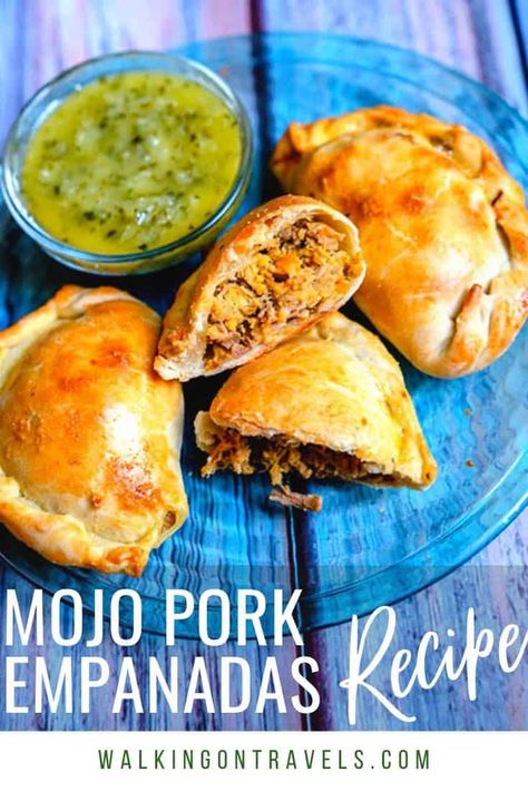 Easy & Delectable Mojo Pork Empanadas Recipe Pork Empanadas Filling, Pulled Pork Pockets, Pulled Pork Empanadas Recipe, Carnitas Empanadas, Pork Empanadas Recipe, Spanish Pastry, Pulled Pork Empanadas, Puerto Rican Roast Pork, Spanish Meals