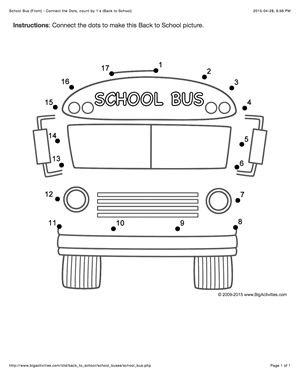 Back to School connect the dots page featuring a school bus. Multiple puzzle options (dot to dot puzzle) January Preschool, Bus Drawing, Dot To Dot Puzzles, Connecting The Dots, Activity Worksheet, Dot Worksheets, Transportation Theme, Library Activities, School Theme