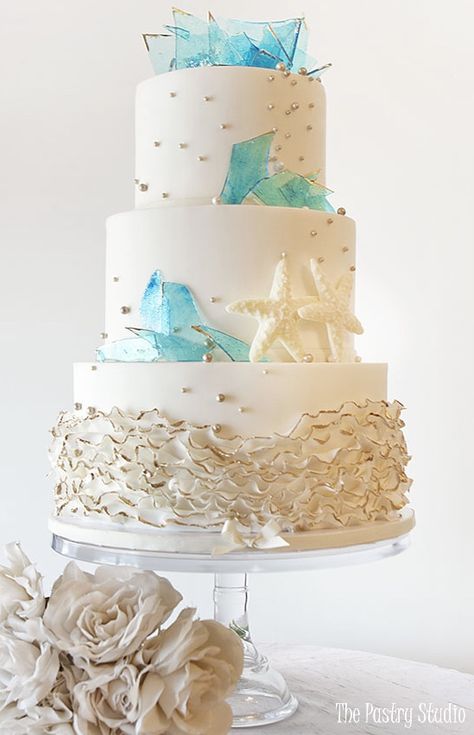 Seaside Wedding Wedding Pastry, Svadbene Torte, Ombre Cakes, Wedding Boat, Surf Cake, Beach Reception, Beach Theme Wedding Cakes, 4 Tier Wedding Cake, Beach Wedding Decorations Reception