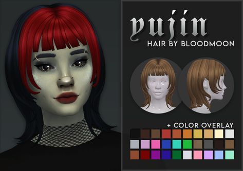 Emily CC Finds - bloodmooncc: ❝Yujin❞ Hair My first hair mesh... Sims 4 Cc Hair Dyed Bangs, Sims 4 Cc Peekaboo Hair, Wolfcut Hair Sims 4 Cc, Sims 4 Cc Maxis Match Short Hair With Bangs, Sims 4 Short Hair With Bangs, Ts4 Mullet, Sims 4 Maxis Match Bangs Hair, Sims 4 Hime Cut Cc, Sims 4 Cc Hair Micro Bangs