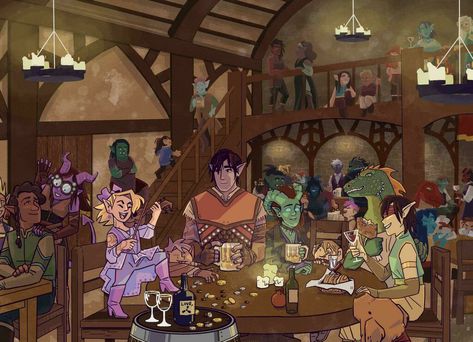 Dnd Party Art Tavern, Tavern Scene, D&d Online, Ap Drawing, One D, 1 Year Anniversary, Concept Art Character, Character Reference, Art Characters