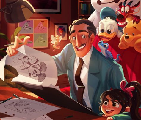 Disney Illustration, Walter Elias Disney, Teacher Birthday, Disney Crossovers, Disney Artwork, My Teacher, Pinturas Disney, Disney Lover, Dessin Adorable