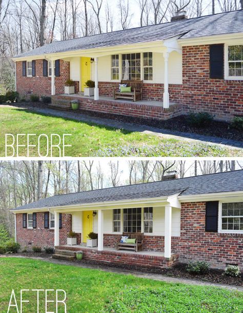 How We Boxed Out Our Old Curvy Porch Columns | Young House Love Front Porch Remodel Before And After, Front Porch Posts Columns, Porch Columns Makeover, Porch Trim, Front Porch Remodel, Front Porch Posts, Front Porch Columns, Porch Remodel, Porch Columns