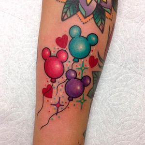 Cute Disney Tattoos, Grandchildren Tattoos, Mickey And Minnie Tattoos, Minnie Tattoo, Mickey Tattoo, Mouse Tattoo, Mickey Mouse Tattoo, Disney Sleeve Tattoos, Balloon Tattoo