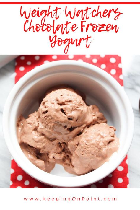 Weight Watchers Chocolate Frozen Yogurt - this is such a good snack! Chocolate Frozen Yogurt, Keeping On Point, Weight Watcher Desserts, Frozen Yogurt Recipes, Weight Watchers Snacks, Weight Watchers Recipes Desserts, Yogurt Ice Cream, Greek Yogurt Recipes, Ww Desserts