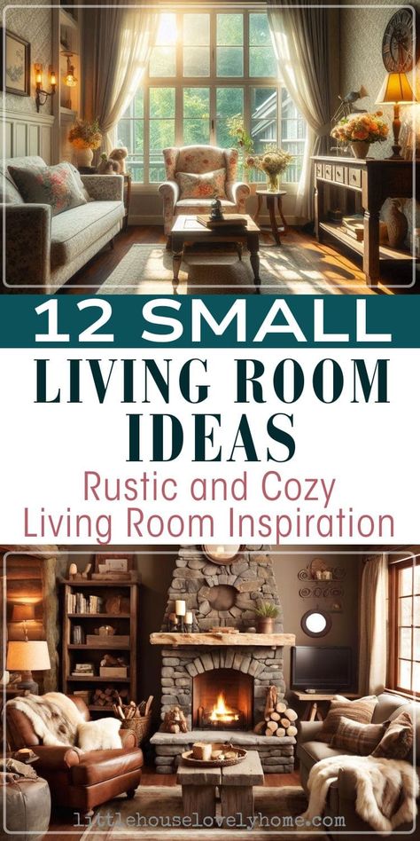 12 Small Living Room Ideas With Big Impact | Little House Lovely Home Modern Cabin Living Room Decor, Small Lounge Design Ideas, Small Cottage Core Living Room, Cozy Country Living Room Cottage Style, Cozy Warm Living Room Design, Cozy Cabin Living Room Ideas, Small Country Living Room, Small Rustic Living Room, Cozy Den Room Ideas