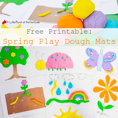 Free Printable: Spring Play Dough Mats (Bugs, Weather, Plants) | A Little Pinch of Perfect Spring Play Dough Activities, Spring Playdough Mats Free Printables, Circle Math Activities, Spring Play Dough, Easter Play, Science Printables, Toddler Board, Play Dough Mats, Interactive Calendar