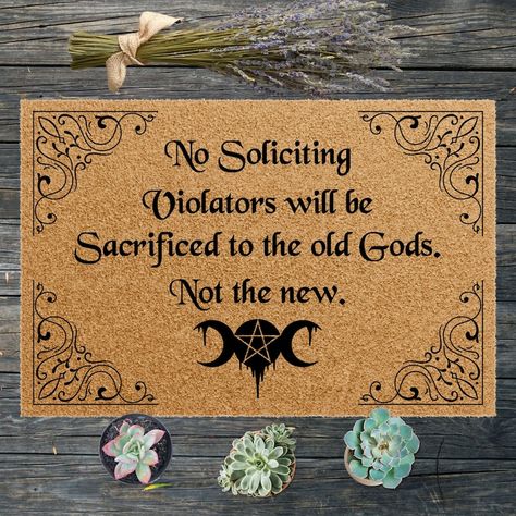 Gothic Door Mat, Welcome Mat Ideas Funny, Witchy Door Decor, Goth Doormat, Witchy Doormat, Door Mat Ideas, Old Gods, Vintage Fall Decor, Funny Welcome Mat