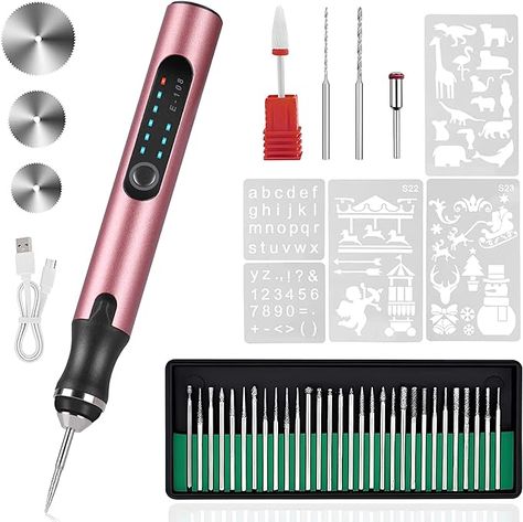 Amazon.com: HOTROSE Electric Engraving Pen with 37 Bits, USB Rechargeable Cordless Engraving Machine, Portable DIY Rotary Engraver for Jewelry Wood Glass Stone Carving (Rose Red) : Arts, Crafts & Sewing Etching Tool, Engraving Pen, Words On Wood, Engraved Pens, Jewelry Wood, Engraving Tools, Rotary Tools, Pen Kits, Engraving Machine