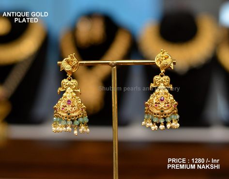 Real gold look jhumka designs #spjnakshi #spjantique #nakshi #southindianjewellery #online #earrings Jhumka Designs, South Indian Jewellery, April 27, Wedding Jewellery, Lovely Earrings, Online Earrings, Real Gold, Wedding Jewelry, Gold