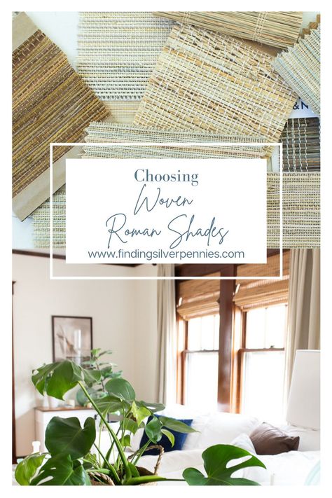 My tips for choosing Roman shades | Finding Silver Pennies #homedecor #interiors #romanshadeinspiration #windowtreatments Wood Roman Shades With Curtains, Woven Roman Shades Living Room, Bathroom Roman Shade, Woven Shades Living Room, Coastal Roman Shades, Wood Roman Shades, Cheap Roman Shades, Roman Shades Bedroom, Farmhouse Roman Shades