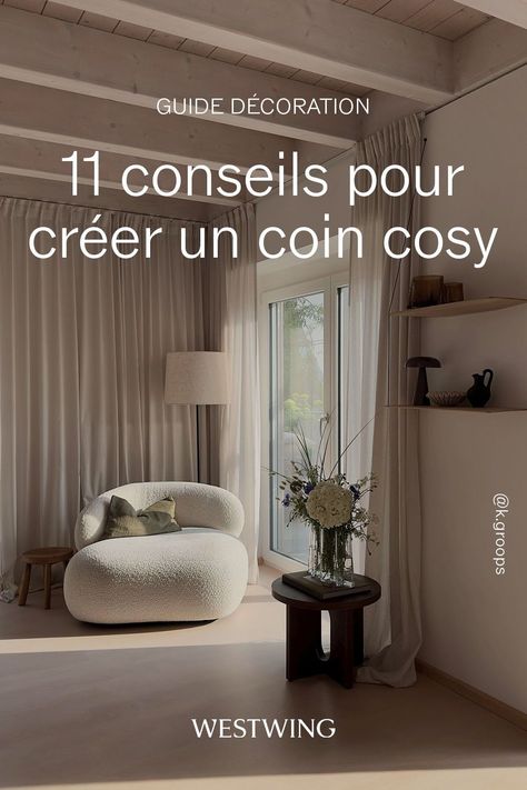 Comment aménager un coin douillet et cocooning dans votre intérieur, notamment dans votre salon séjour ? Emplacement, bibliothèque, mobilier, éclairage ou styles cosy et tendance : nous avons 11 idées complètes qui vous aideront à réaliser votre petit espace de détente chez vous. Optez pour des couleurs neutres comme le beige ou le gris, et choisissez des meubles confortables comme un fauteuil ou un tapis moelleux. Cliquez sur le pin pour en découvrir plus Hai Mai, Coin, In This Moment, Design