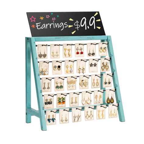 PRICES MAY VARY. Rustic Earring Display for Selling: This earring display stands for selling made of natural rubber wood, finished with a rustic style accents. Combined with the latest design that enhances the visual appeal of any jewelry presentation. Design Advertising Slogan: With an advertising blackboard, it's easy to promote your jewelry and create a lasting impression on potential buyers. Large Capacity Jewelry Display Stand for Vendors: This jewelry display for selling has 5-tier and 30 Wood Earring Display, Earring Holder Display, Earring Card Display, Rustic Jewelry Display, Wooden Jewelry Display, Jewelry Booth, Handmade Jewelry Business, Craft Market Display, Wood Jewelry Display