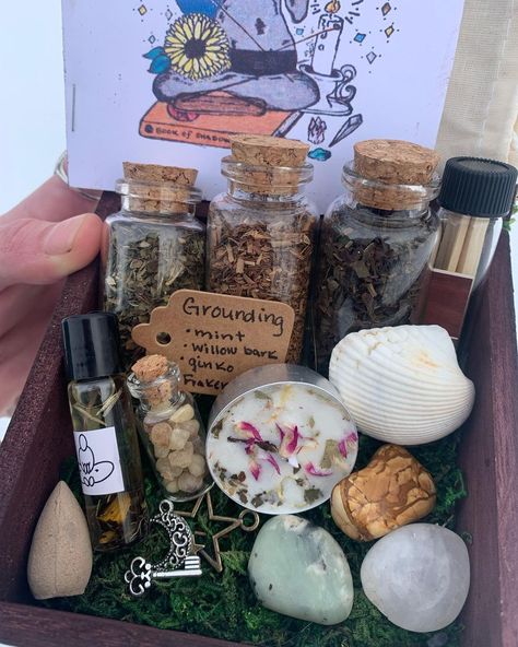 L. Cotner on Instagram: “This gorgeous one of a kind, hand painted with mahogany stain Grounding Wood Altar Box Spell Kit is available on my shop now! ✨✨✨ Each…” Altar Box Ideas, Pocket Altar Witches, Altoid Tin Altar Witchcraft, Box Altar, Altar Box Witchcraft, Mahogany Stain, Handmade Candles, I Shop, Shop Now