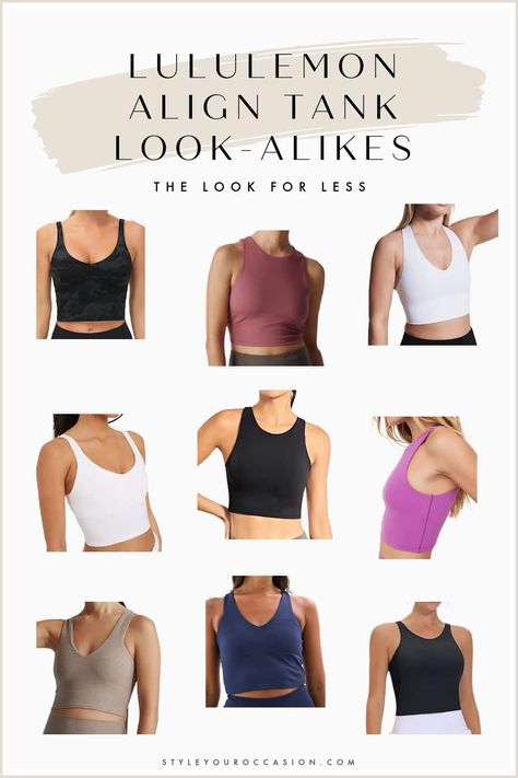 Searching for great Lululemon Align Tank alternatives for less? You'll love this list of tank tops and sports bras that will get you that Lululemon aesthetic, but on a budget! Lululemon Aesthetic, Look Alikes, Lulu Tank, How To Look Expensive, Align Tank, Lululemon Align Tank, High Neck Bra, Lululemon Tops, Longline Bra