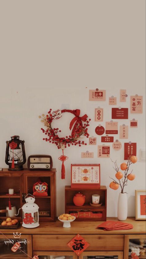 Lunar New Year Home Decor, Lunar New Year Decoration Ideas, Lunar New Year Backdrop, Chinese New Year Decorations Ideas Diy, Tet Holiday Decoration, Lunar New Year Decoration Home, Cny Decoration Ideas, Decor Tet, Lunar New Year Design