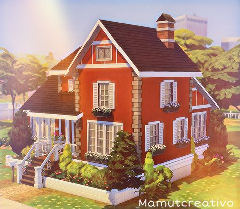 Fictional Architecture, Deco Sims, Sims 4 Loft, Sims4 House, Sims Freeplay Houses, Red Farmhouse, Sims Builds, Sims 4 House Building, Sims 4 House Plans