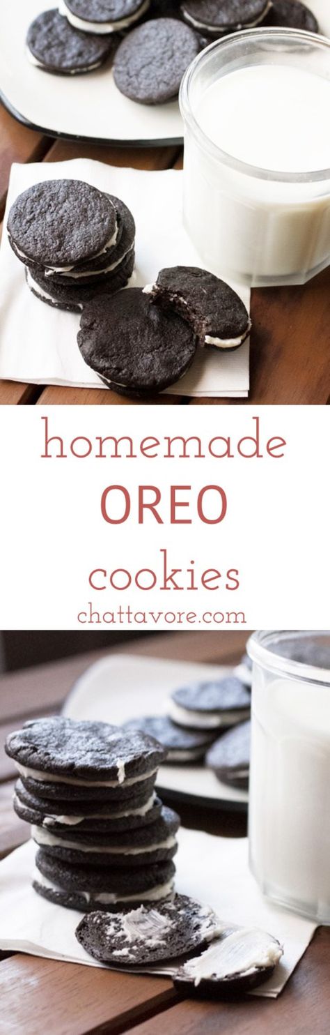 Who doesn't love twisting the top off of an Oreo to get to the filling? These are like homemade Oreo cookies and are even better than the ones you buy! | recipe from Chattavore.com Homemade Oreos Recipe, Homemade Oreo Cookies, Cupcakes Oreo, Oreo Cookie Recipes, Homemade Oreos, Cookie Sandwich Recipes, Dessert Oreo, Oreo Recipes, Chocolate Sandwich