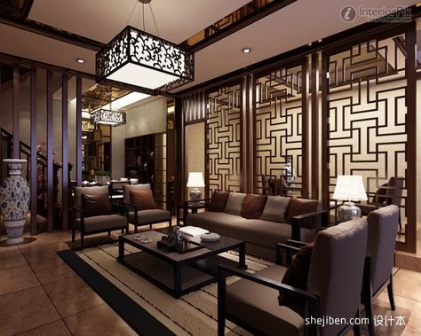 Asian Living Rooms, Modern Chinese Interior, Chinese Living Room, Chinese Interior Design, Chinese Style Living Room, Chinese Style Interior, Chinese House, Living Room Divider, Chinese Interior