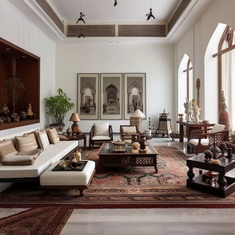 Indian Inspired Modern Home, South Asian House Decor, Colonial Indian Interiors, South Asian Interior, Wall Color Ideas Light, Living Room Interior Design Indian, American Bedroom Ideas, Indian Inspired Decor Living Rooms, Native American Bedroom Ideas