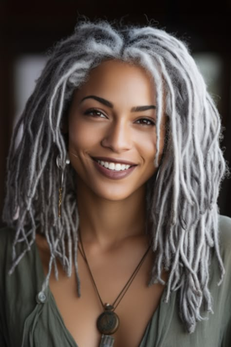 Silver dreadlocks offer a unique, textural look that’s perfect for those who love a bohemian aesthetic. The silver color makes the dreads look like spun metal, offering a fresh take on a classic style. Click here to check out more stunning silver hair color ideas for 2023. Silver Dreadlocks, Hair Color Ideas For 2023, Brighten Gray Hair, Grey Hair Braids, Silver Hair Color Ideas, Hally Berry, Intricate Braids, Braids Men, Silver Haired Beauties