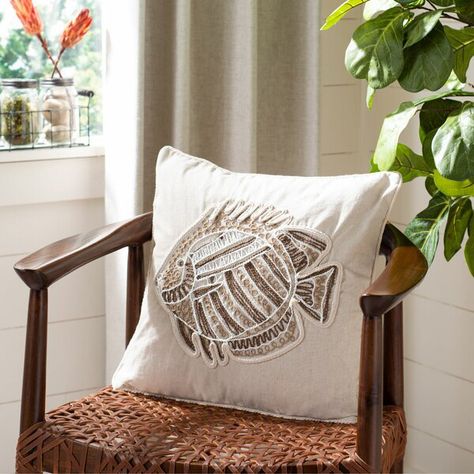 Whitten Fish Throw Pillow Collecting Shells, Sound Of Waves, Fish Pillow, How To Clean Pillows, The Sound Of Waves, Natural Pillows, Chic Pillows, Cotton Throw Pillow, Throw Pillow Sets