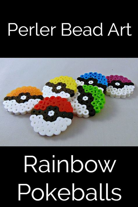 Small and easy to make, these Perler Bead rainbow Pokeballs are perfect for when you just have a few minutes to play with Perler Beads. Pokemon Bead, Hamma Beads Ideas, Easy Perler Bead Patterns, Pokemon Perler Beads, Melty Bead Patterns, Easy Perler Beads Ideas, Fuse Bead Patterns, Hama Beads Design, Diy Perler Bead Crafts